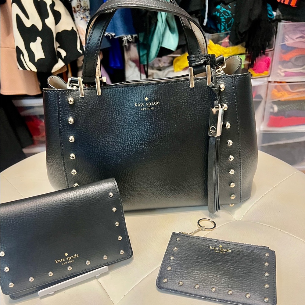 Kate Spade Black Studded Women's Bag Set